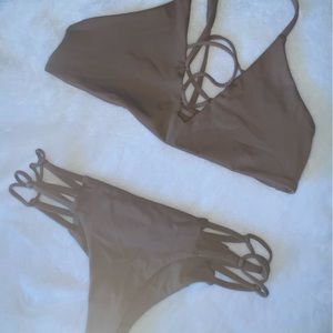 Ola Feroz Cage Bikini Brown/taupe set L top and S bottoms